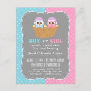Invitación Fiesta de Revelación de Género de Búho Bebé con Lu