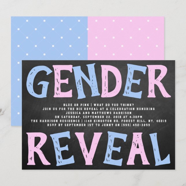 Invitación ¡Fiesta de Revelación de Género de Chalkboard! Bab (Anverso / Reverso)