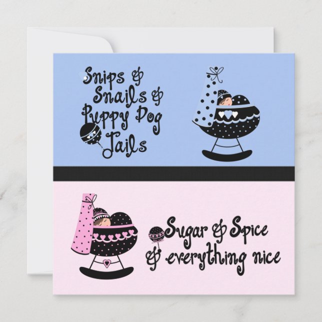 Invitación Fiesta de revelación de género de cuna rosa y azul (Anverso)