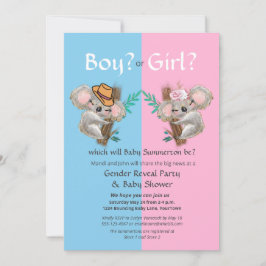Invitación Fiesta de revelación de género de Cute Koala / Bab