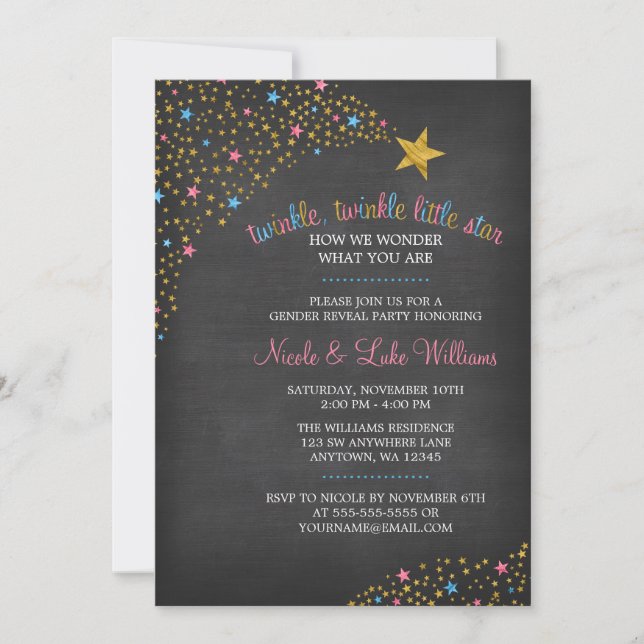 Invitación Fiesta de revelación de género de estrella pequeña (Anverso)