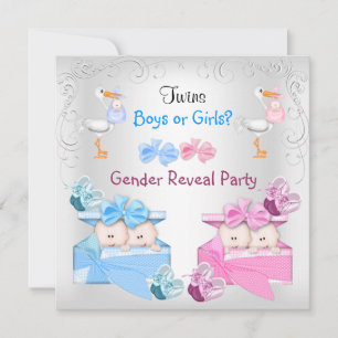 Invitación Fiesta de Revelación de Género de Gemelos Niños Ni