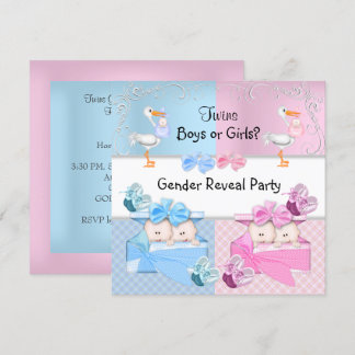 Invitación Fiesta de Revelación de Género de Gemelos Niños o 