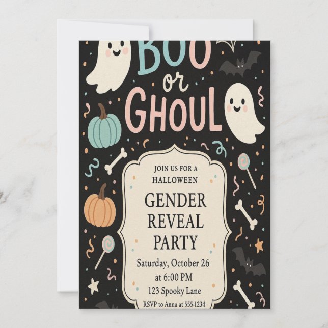 Invitación Fiesta de Revelación de Género de Halloween (Anverso)