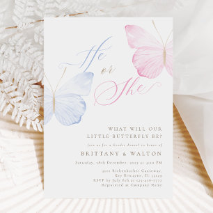Invitación Fiesta de Revelación de Género de Mariposas Rosada