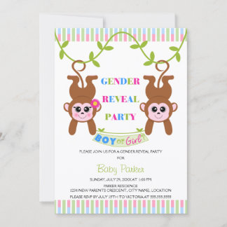 Invitación Fiesta de Revelación de Género de Mono Niño o Niña