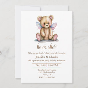 Invitación Fiesta de revelación de género de osito de peluche