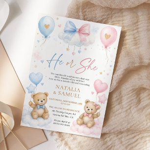 Invitación Fiesta de Revelación de Género de Osito Él o Ella