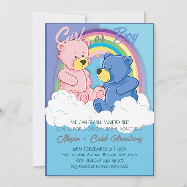 Invitación Fiesta de revelación de género de oso del cielo ar (Anverso)