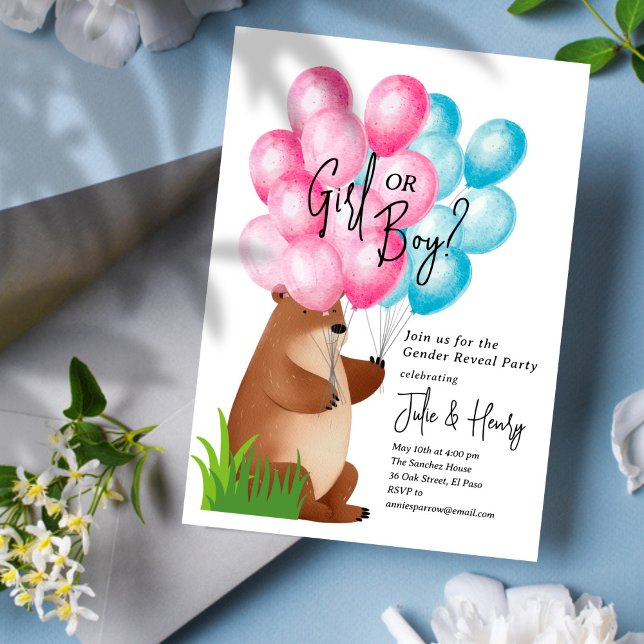 Invitación Fiesta de revelación de género de oso globo (Subido por el creador)