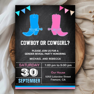 Invitación Fiesta de revelación de género de vaquero o vaquer