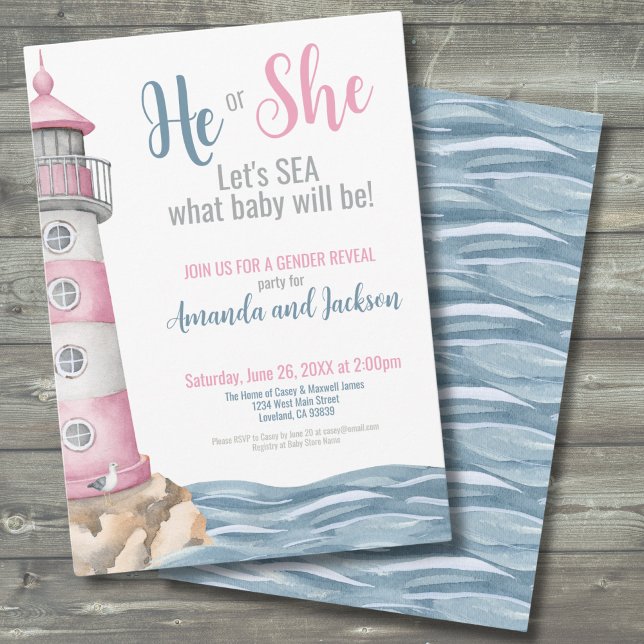 Invitación Fiesta de revelación de género de verano (He She Pink Blue Summer Gender Reveal Party Invitation)