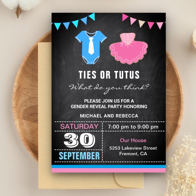 Invitación Fiesta de revelación de género de vínculos o tutus (Subido por el creador)