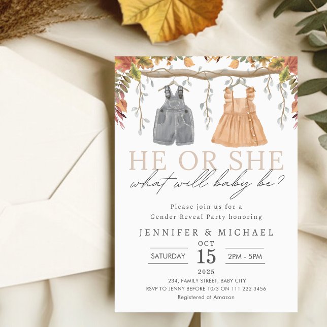 Invitación Fiesta de Revelación de Género del Boho otoño (Fall Boho Gender Reveal Party Invitation)