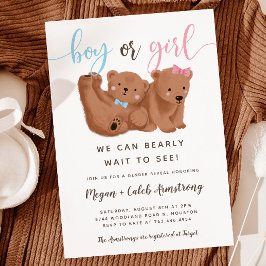 Invitación Fiesta de Revelación de Género del Oso de Cubo