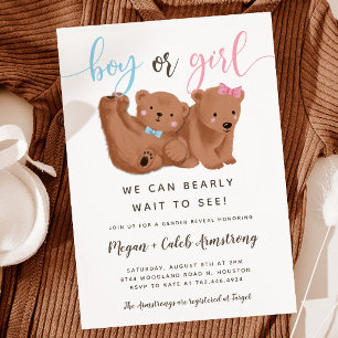 Invitación Fiesta de Revelación de Género del Oso de Cubo