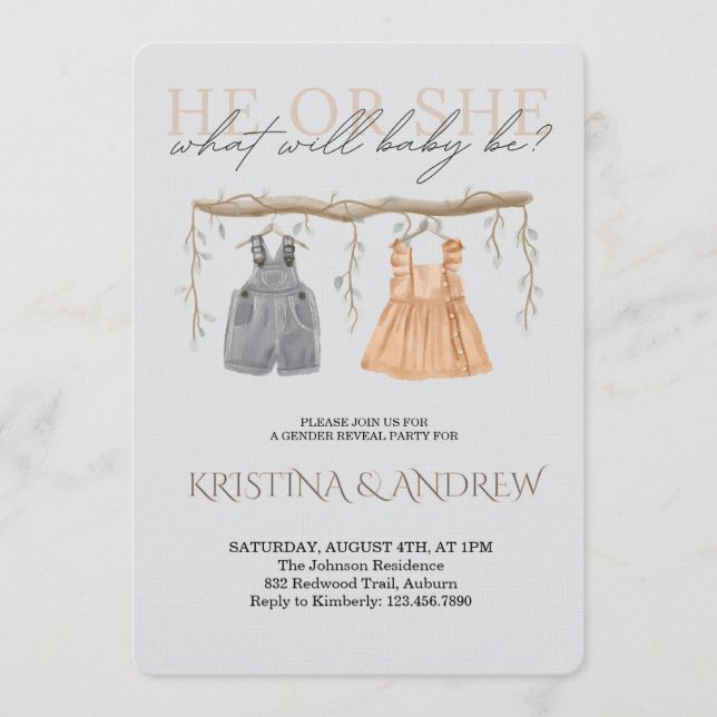 Invitación Fiesta de Revelación de Género Él o Ella (Anverso)