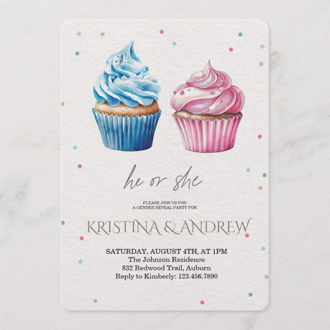 Invitación Fiesta de revelación de género él o ella (Anverso)