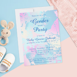 Invitación Fiesta de Revelación de Género Elegante Acuarela R