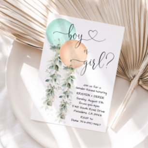 Invitación Fiesta de revelación de género en globo de coral y