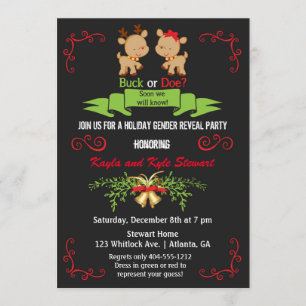 Invitación Fiesta de Revelación de Género en Navidad Ciervo o