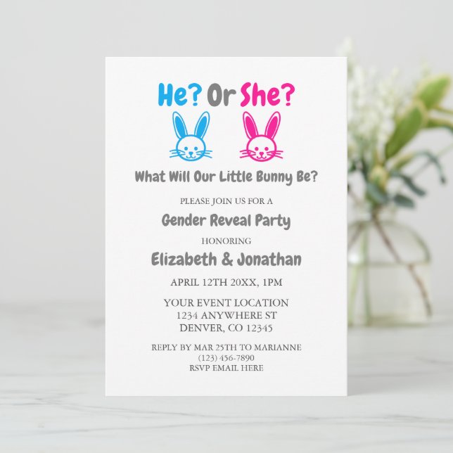 Invitación Fiesta de revelación de género en Pascua (Anverso de pie)