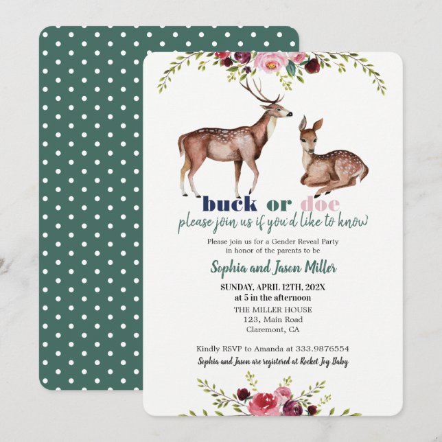 Invitación Fiesta de Revelación de Género en Woodland (Anverso / Reverso)