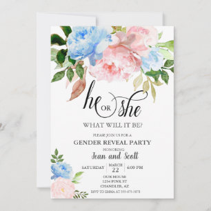 Invitación Fiesta de Revelación de Género Floral Acuarela Ros