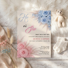Invitación Fiesta de Revelación de Género Floral Azul Elegant