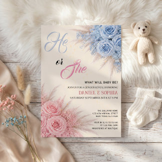 Invitación Fiesta de Revelación de Género Floral Azul Elegant