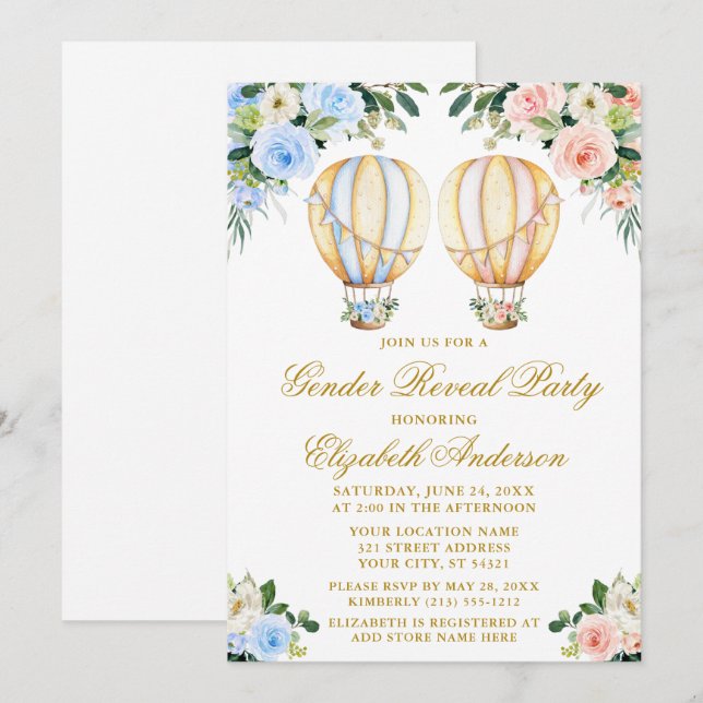 Invitación Fiesta de Revelación de Género Globos de Aire Cali (Anverso / Reverso)