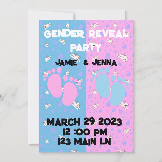 INVITACIÓN FIESTA DE REVELACIÓN DE GÉNERO INVITA CON BUNNYS (Anverso)