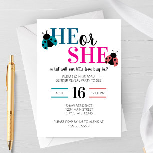 Invitación Fiesta de Revelación de Género Love Bug Spring