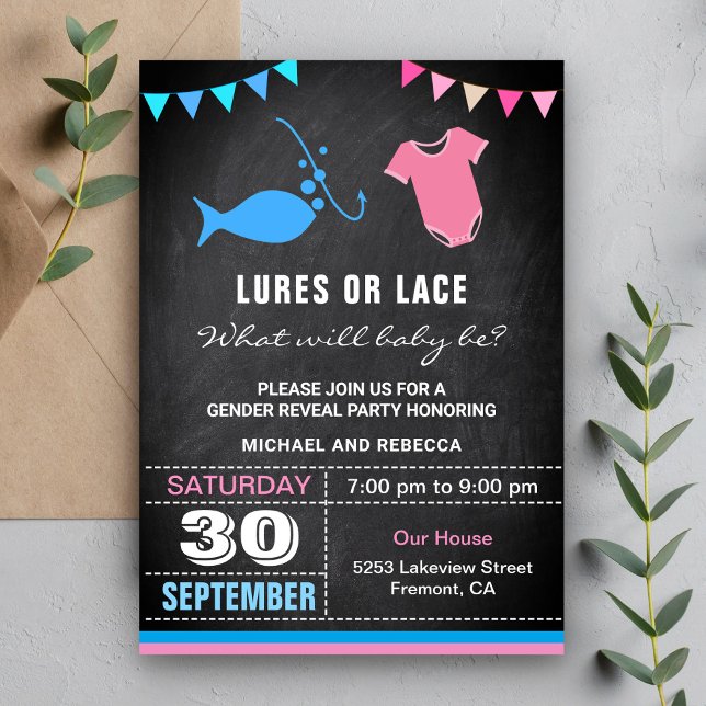 Invitación Fiesta de Revelación de Género Lures o Lace (Subido por el creador)