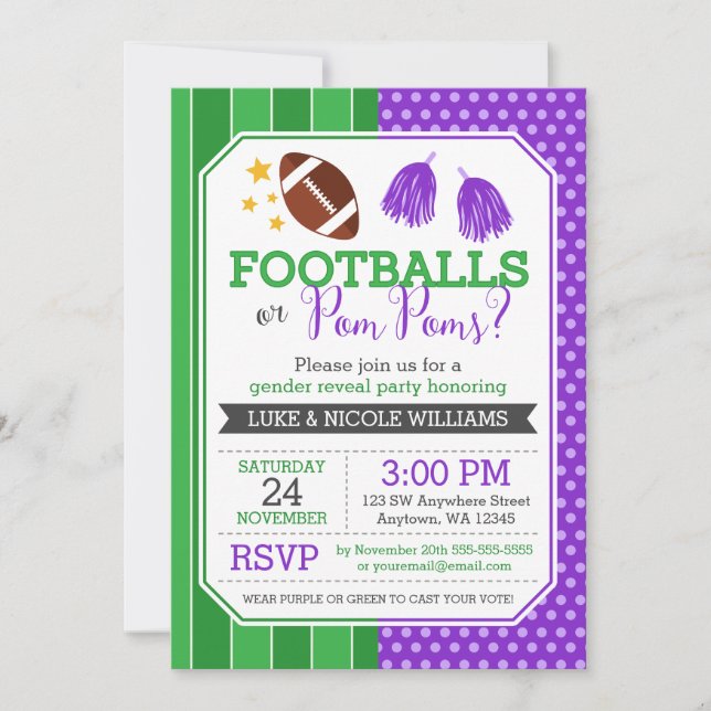 Invitación Fiesta de Revelación de Género Morada de Balones d (Anverso)
