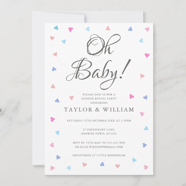 Invitación Fiesta de Revelación de Género Oh Baby Blue Pink H (Anverso)