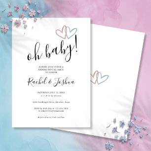 Invitación Fiesta de Revelación de Género Oh Baby Blue y Pink