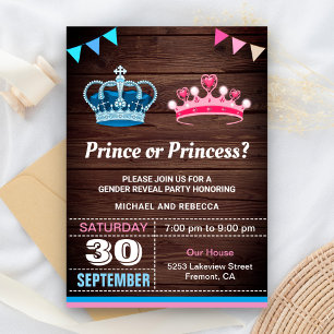 Invitación Fiesta de Revelación de Género Príncipe o Princesa