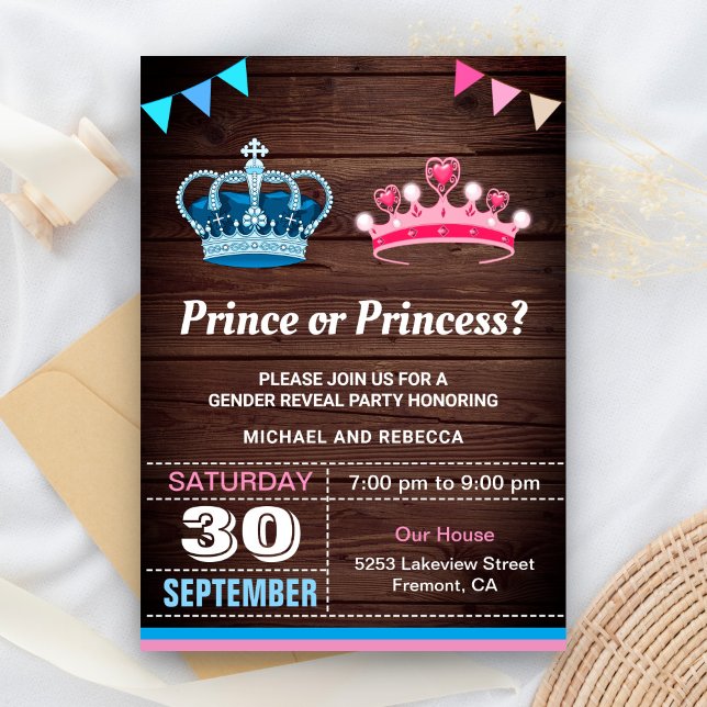 Invitación Fiesta de Revelación de Género Príncipe o Princesa (Subido por el creador)