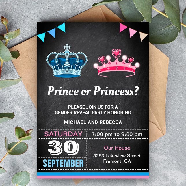 Invitación Fiesta de Revelación de Género Príncipe o Princesa (Subido por el creador)