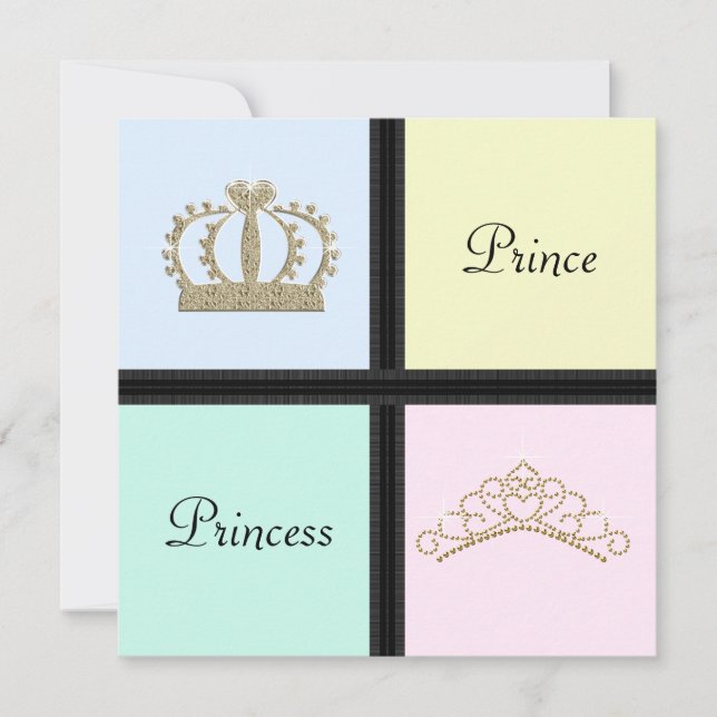Invitación Fiesta de Revelación de Género Príncipe Princesa (Anverso)