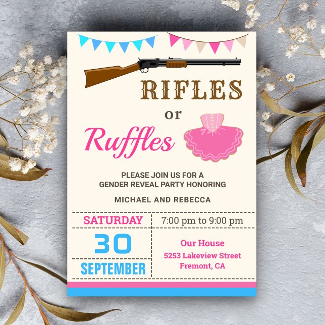 Invitación Fiesta de Revelación de Género Rifles o Ruffles (Subido por el creador)