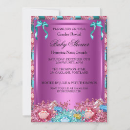 Invitación Fiesta de Revelación de Género Rosa Azul Teal Cris