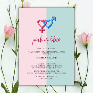 Invitación Fiesta De Revelación De Género Rosa Y Azul Moderno