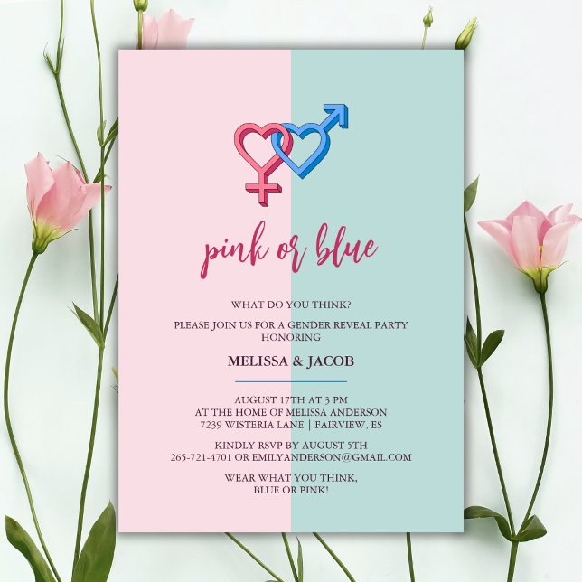 Invitación Fiesta De Revelación De Género Rosa Y Azul Moderno (Subido por el creador)