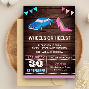 Invitación Fiesta de Revelación de Género Ruedas o Tacones