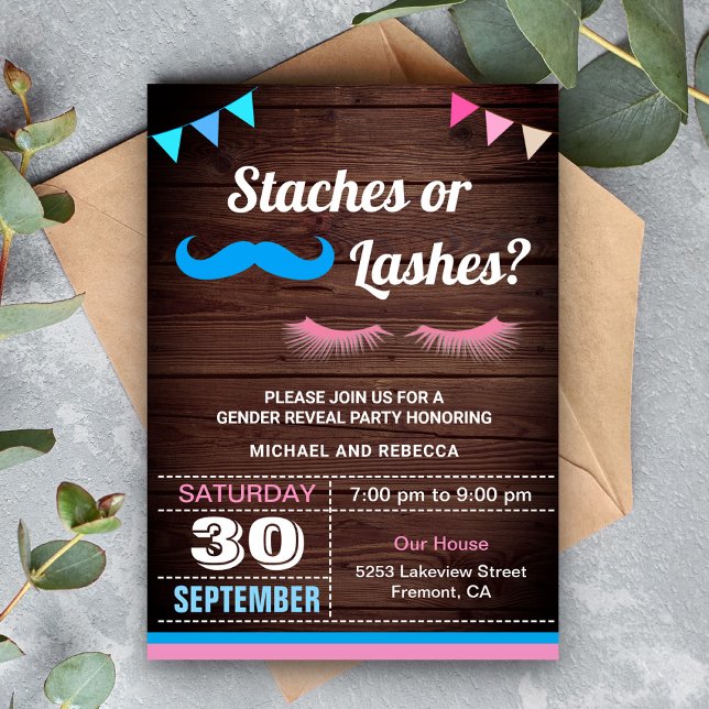 Invitación Fiesta de Revelación de Género Staches o Pestañas (Subido por el creador)