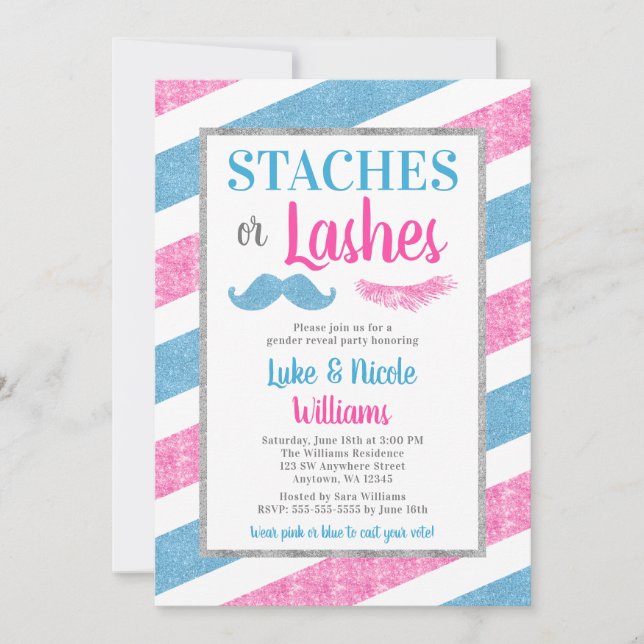 Invitación Fiesta de Revelación de Género Staches o Pestañas  (Anverso)