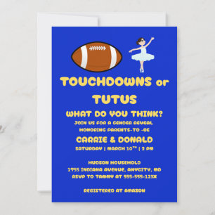 Invitación Fiesta de Revelación de Género Touchdowns o Tutus