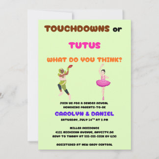 Invitación Fiesta de Revelación de Género Touchdowns o Tutus